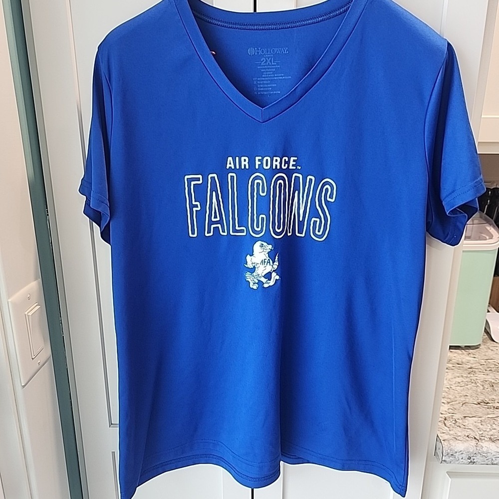 Air Force Falcons Shirt Ladies‎ 2XL Blue Pullover Quick Dry Logo Short Sleeve